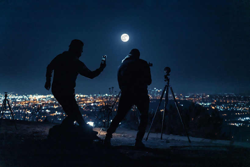 Two men and the moon